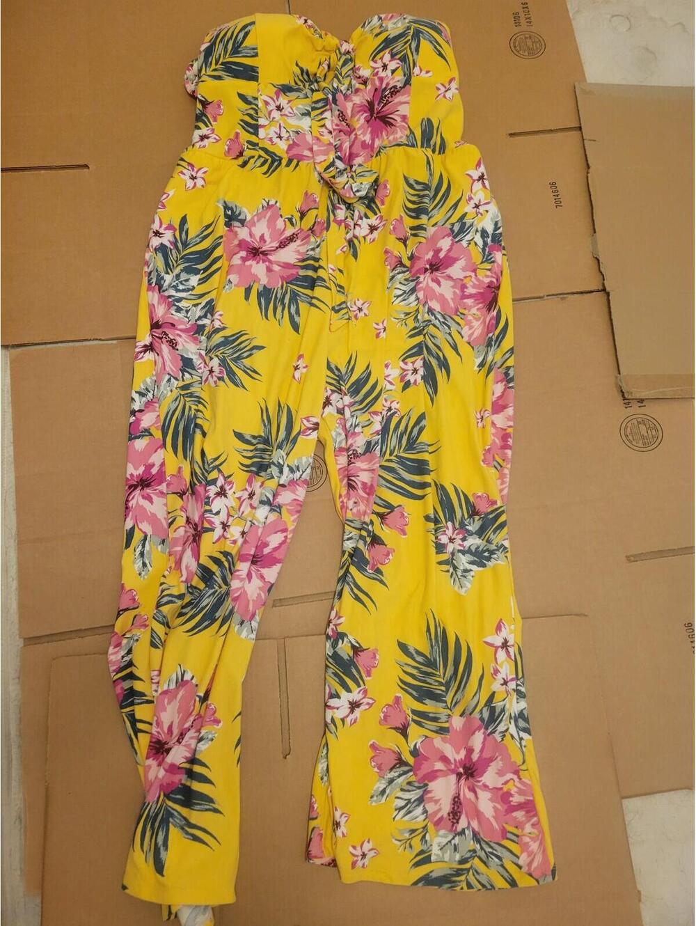WNo Boundaries Lunar Yellow Floral Tie Front  Strapless  Jumpsuit Size XXL (21)